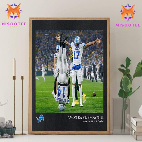 Amon Ra St Brown Detroit Lions NFL Flash Features Week 9 Wall Decor Canvas Poster