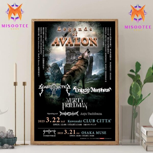 Concert Poster For Legends Of Avalon Featuring Sonata Arctica Unlucky Morpheus And More March 21-22 2025 In Osaka And Kawasaki Japan Wall Decor Canvas Poster