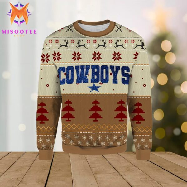 Cowboys Star Foolball Brown Color For Mens And Womens Ugly Christmas Sweater