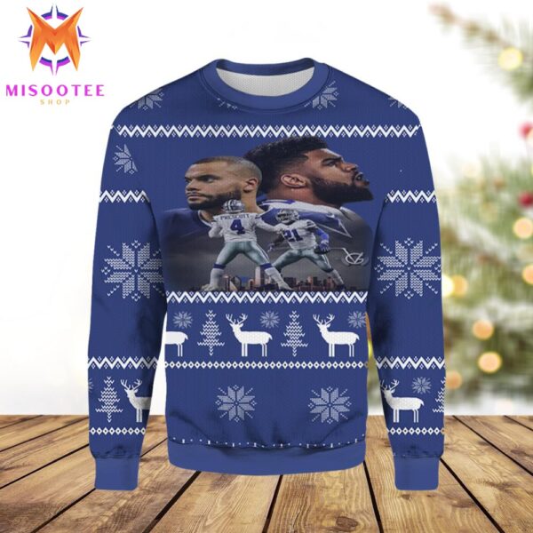 Dak Prescott And Stephon Gilmore Cowboys Team Blue Color For Family Ugly Sweater