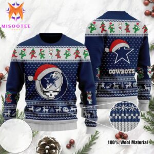 Dallas Cowboys Grateful Dead SKull Bears And Football Dallas Cowboys Logo BLue Color For Mens And Womens Ugly Christmas Sweater