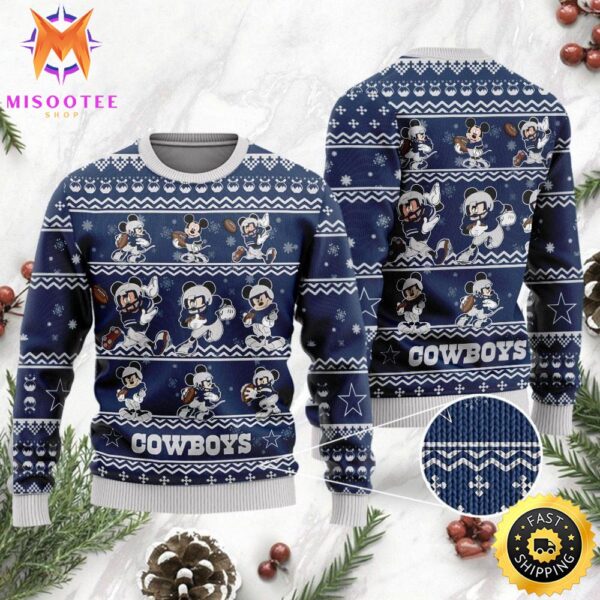 Dallas Cowboys Mickey Mouse Holiday Party With Blue Color For Mens And Womens Ugly Christmas Sweater