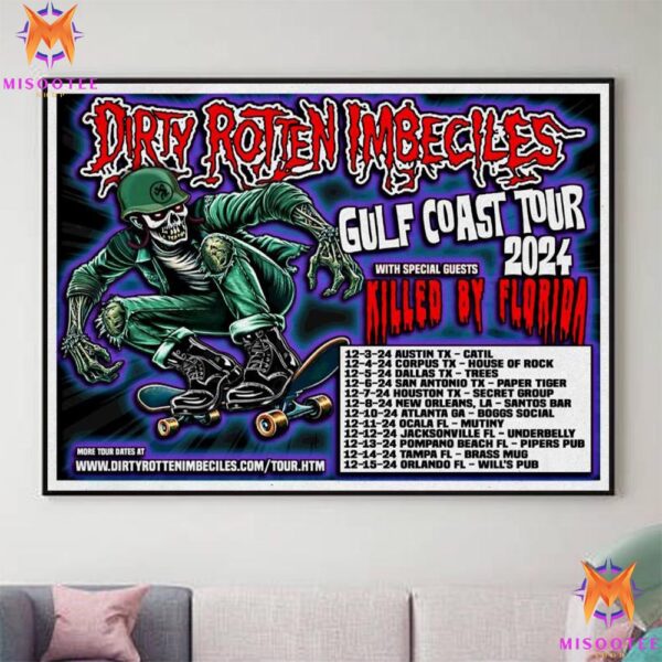 Dirty Rotten Imbeciles Band Gulf Coast Tour December 2024 With Special Guest Killed By Florida Wall Decor Canvas Poster