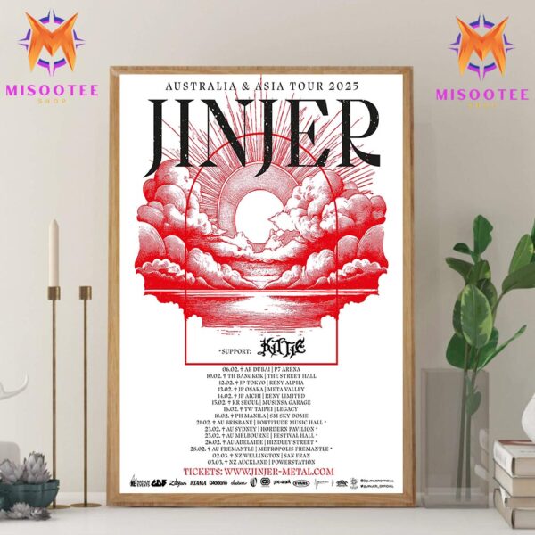 Jinjer Australia And Asia Tour 2025 Official Poster With Tour Dates And Locations Wall Decor Canvas Poster