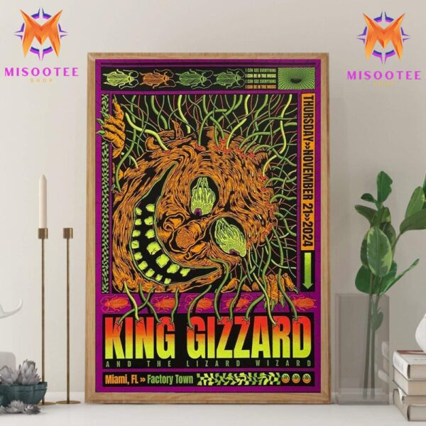 King Gizzard And The Lizard Wizard Tour At Factory Town Miami FL On November 21st 2024 Wall Decor Canvas Poster