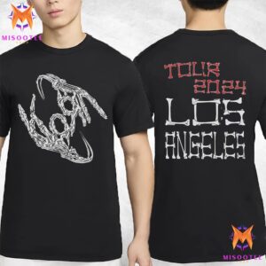 Korn Tour 2024 Los Angeles Skeleton Hands With Classic Design From The Band Early Years Two Sides Unisex T Shirt