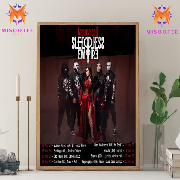 Lacuna Coil Sleepless Empire Tour 2025 In March 2025 In Latin America Wall Decor Canvas Poster