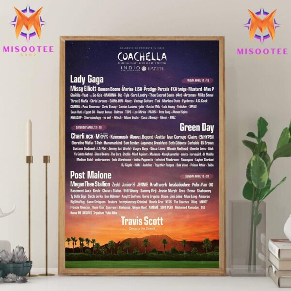 Line Up Coachella Valley Music And Arts Festival At Empire Polo Club Indio California From April 11th To 20th 2025 Wall Decor Canvas Poster