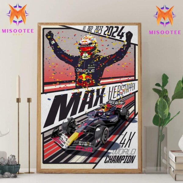 Max Verstappen Of Red Bull Racing Is The Champion Of The 2024 F1 World Championship Wall Decor Canvas Poster