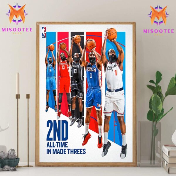 NBA James Harden Passes Ray Allen 2nd All Time In Made Threes For The Beard Wall Decor Canvas Poster