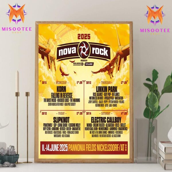 Nova Rock Festival 2025 Featuring Korn Linkin Park Slipknot Electric Callboy And Many Other Bands Will Perform At Pannonia Fields Austria From June 11th To 14th 2025 Wall Decor Canvas Poster