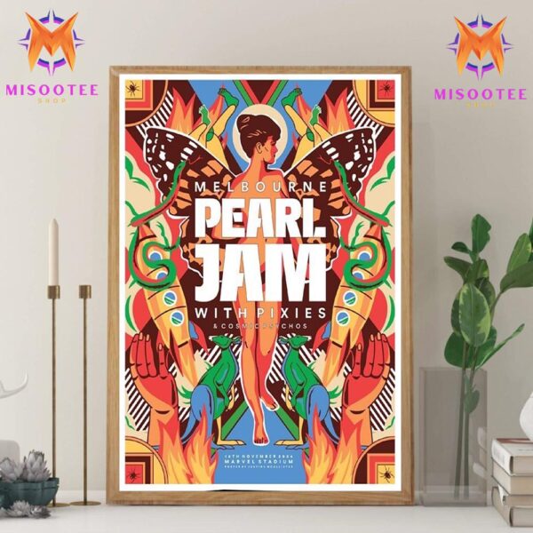 Pearl Jam Dark Matter World Tour 2024 With Pixies And Cosmic Psychos At Marvel Stadium Melbourne Australia on November 16th 2024 Wall Decor Canvas Poster