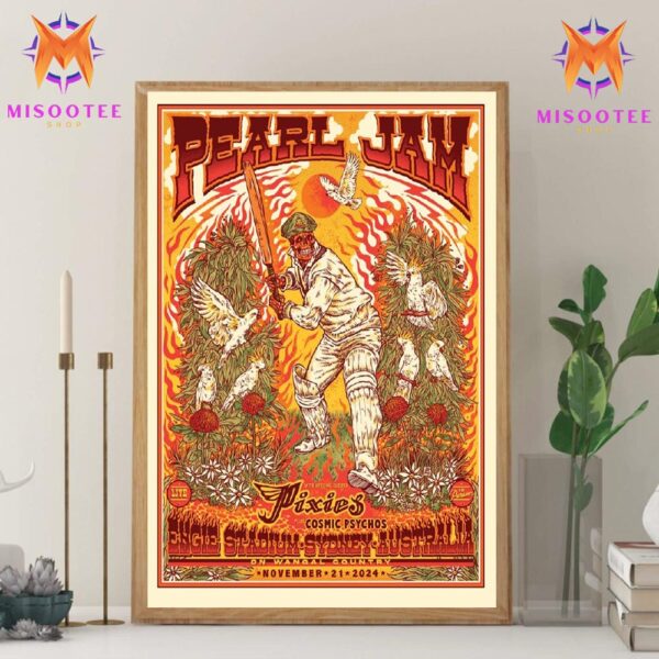 Pearl Jam Rock Out Night With Pixies And Cosmic Psychos Event At Engie Stadium Sydney Australia On November 21st 2024 Wall Decor Canvas Poster