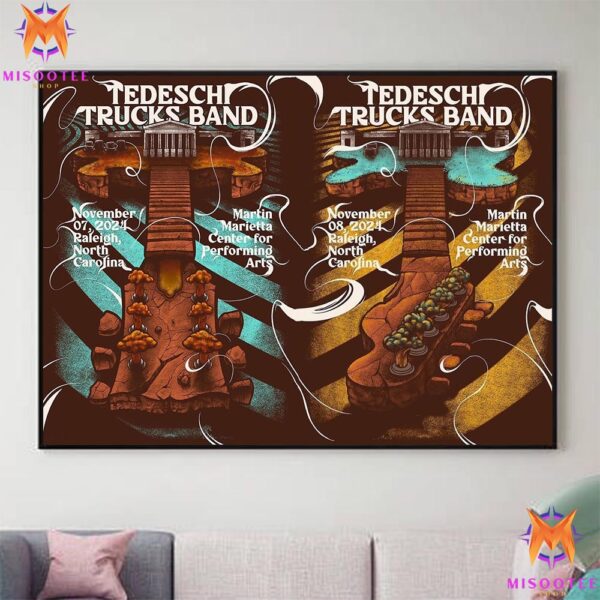 Tedeschi Trucks Band Gold And Blue Edition Event Poster In Raleigh, North Carolina On November 8th 2024 Wall Decor Canvas Poster