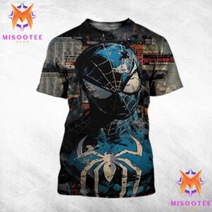 The Dark Side Of The Web Blue Suit Spider Man Amidst A Chaotic Urban Backdrop All Over Print Shirt