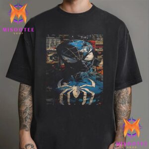 The Dark Side Of The Web Blue Suit Spider Man Amidst A Chaotic Urban Backdrop Unisex T Shirt