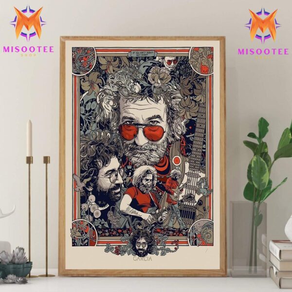 Jerry Garcia Icon of Grateful Dead Honoring in Stunning Psychedelic Style Red And Gray Edition Wall Decor Canvas Poster